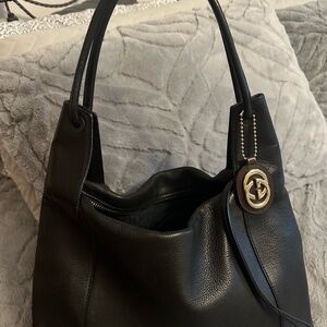 Elegant Black Leather Tote Bag